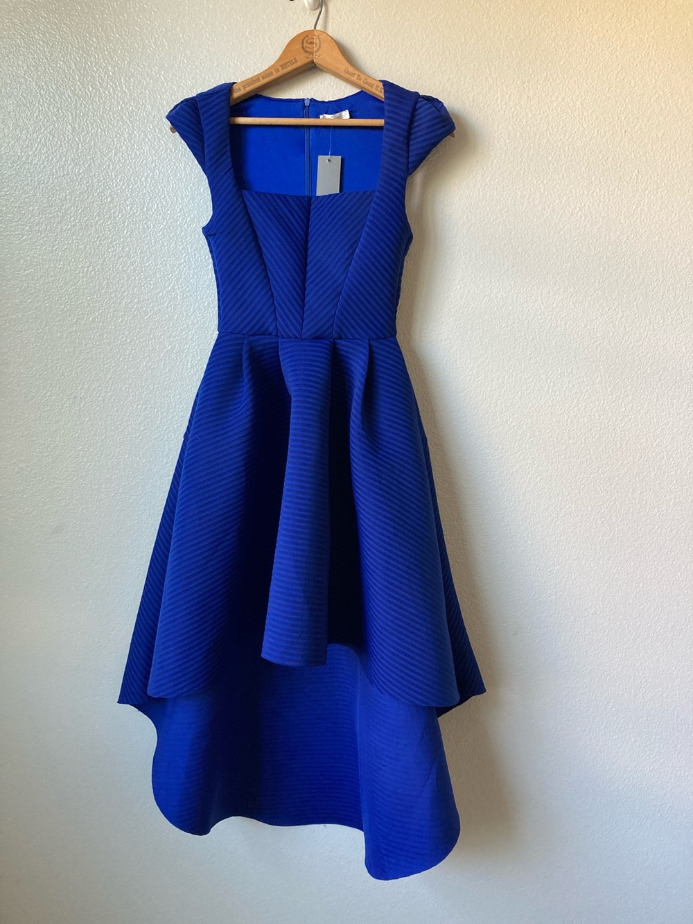 NWT City Goddess Scuba square neckline Scuba fit and flare high low dress sz Xs